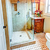 Everett 1901 Home Guest Bath;This space was previously a little used closet. The vanity cabinet is reused from the Master Bath before remodeling.