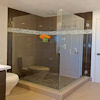 Bathroom Remodel Everett, WA: This bathroom was extended to allow for the new 4x4 custom shower installation. The remodel included installation of the SunTouch heated flooring system, new walnut vanity, new CHROMA Quartz counter top with square sinks. Textured porcelain 12x12 tile was selected=