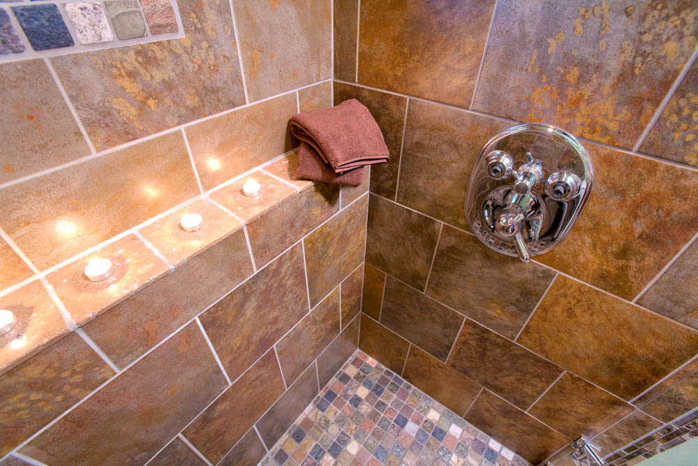 custom shower built in shelves